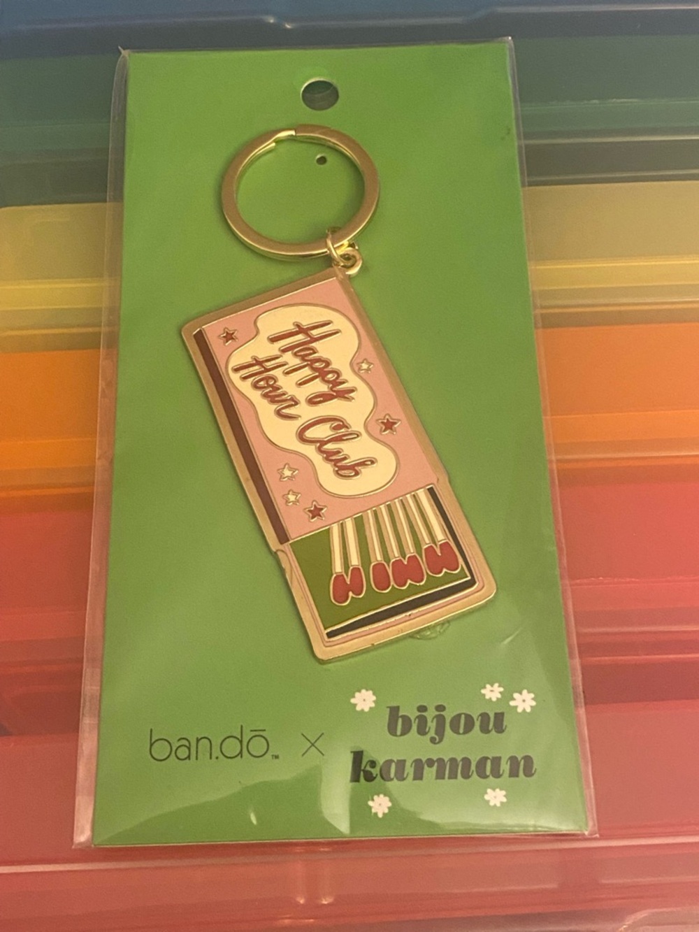 ban.do Pink & Gold Enamel 'Happy Hour Club' Matchbox Keychain